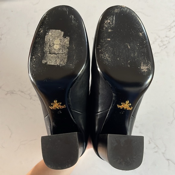 EUC Prada Black Leather Round Toe Block Heel Heeled Ankle Booties in Size 37 - Picture 6 of 10